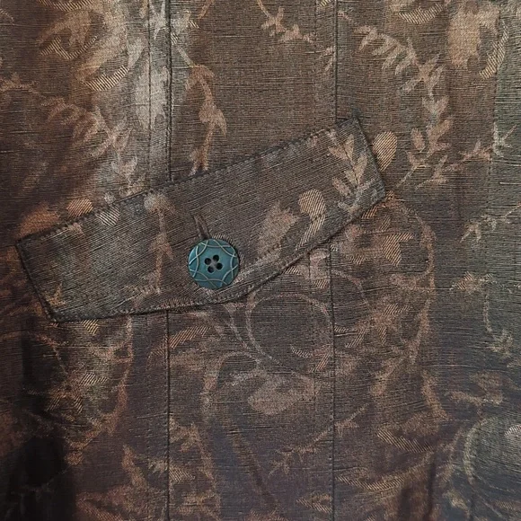 Chico's Silk Linen Shimmery Floral Lined Blazer Small Chico's 0 Metallic Bronze - Picture 6 of 14